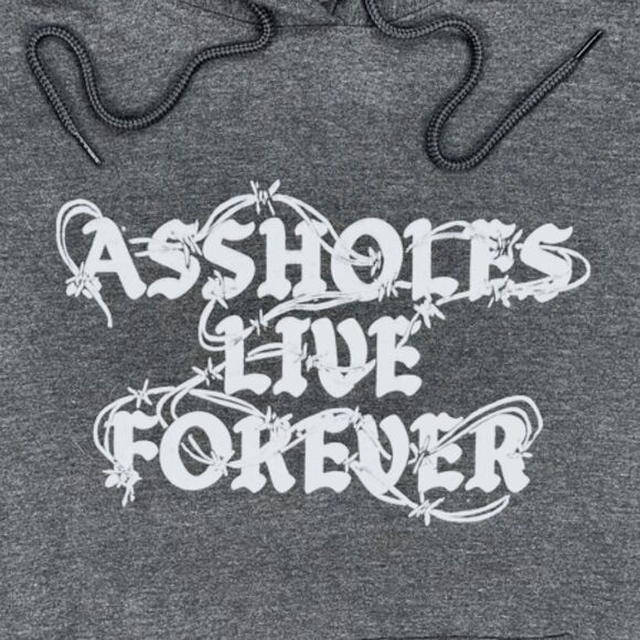 A**holes Live Forever Two-Tone Barbwire Drawstring Hoodie - Size Medium - Picture 2 of 4
